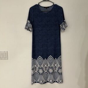 ELLEN WEAVER Dress Blue White Lace Floral Dress S